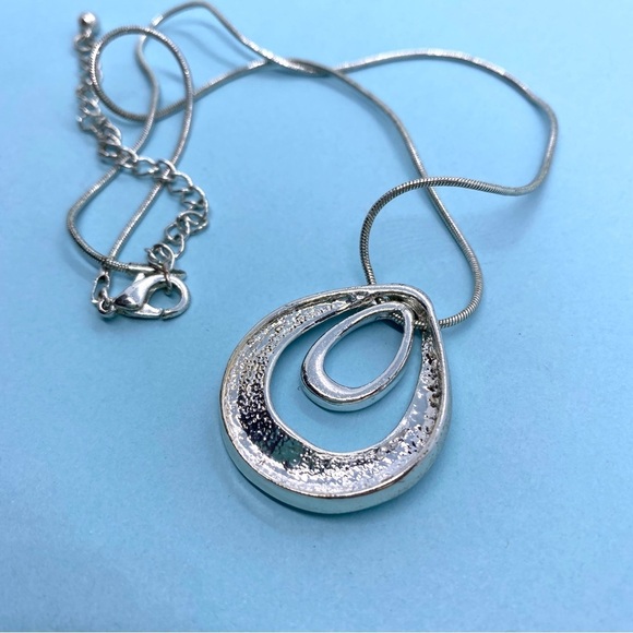 Silvertone Double Tear Drop Pendant - Picture 4 of 7